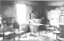 SA0499b - Shows the work area of the chair shop. Associated with the South Family. Identified on the back., Winterthur Shaker Photograph and Post Card Collection 1851 to 1921c